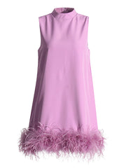 Fashion Sleeveless Feather Patchwork Mini Dress