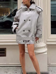 Loose Spliced Double Breasted Fashion Trench