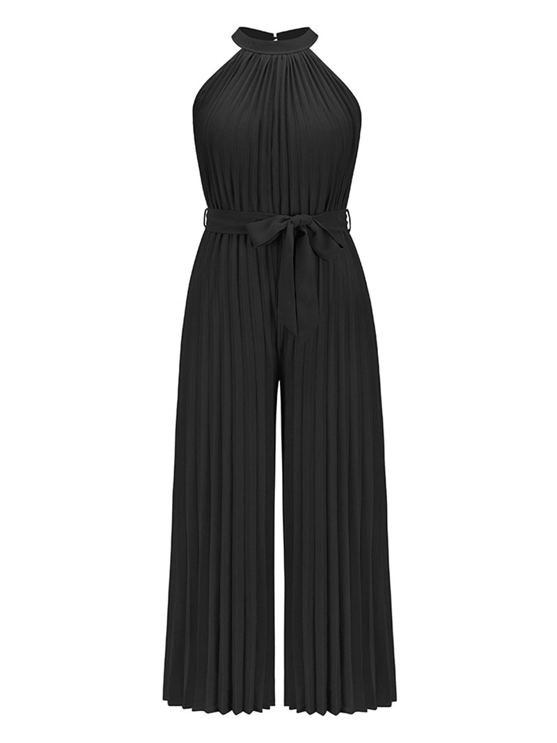 Fashion Sleeveless Slim Wide Leg Pleated Jumpsuit