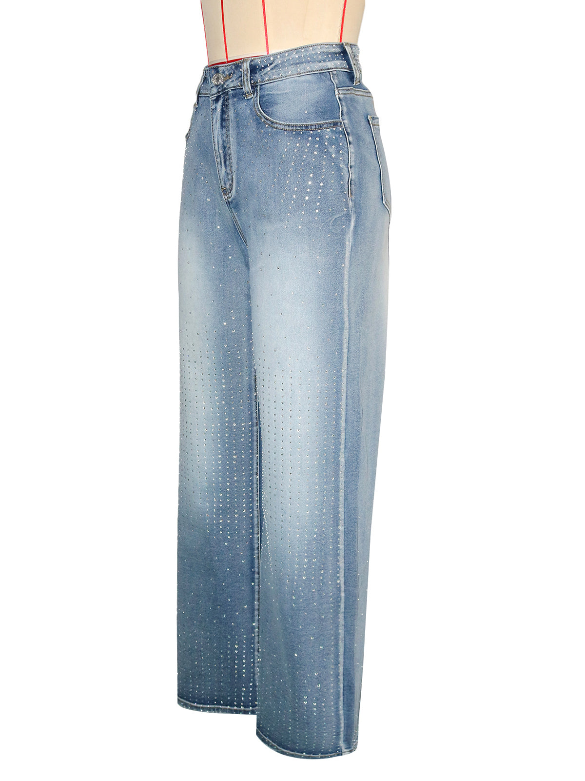 Casual Rhinestone Embellished Straight Leg Jeans