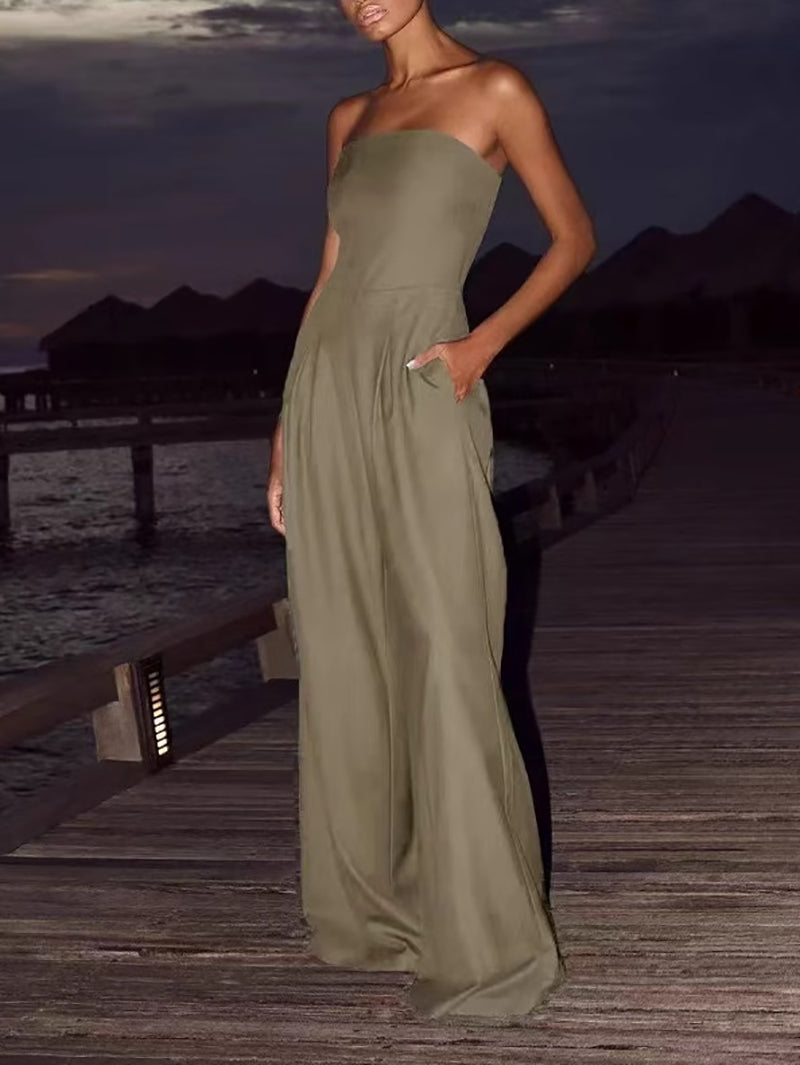 Fashion Strapless Slim Wide Leg Jumpsuit
