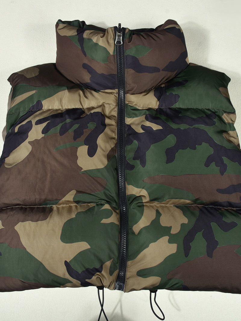 Casual Camouflage Print Patchwork Puffer Vest