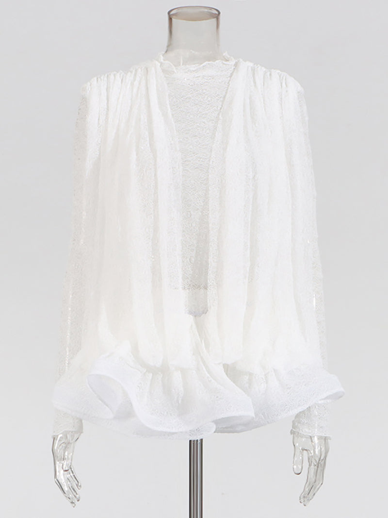 Elegant Sheer Mesh Ruffle Mini Dress Two-Piece Set