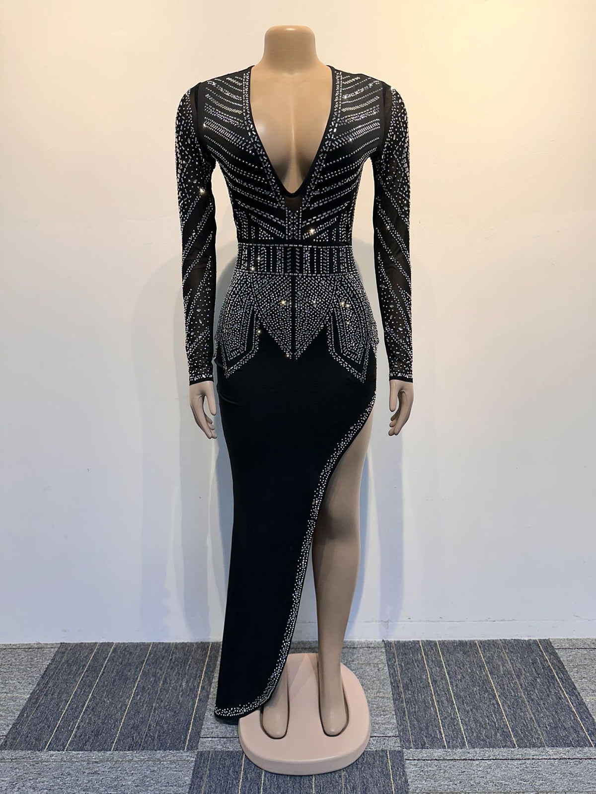 Sexy Deep V Rhinestone Slim Dress