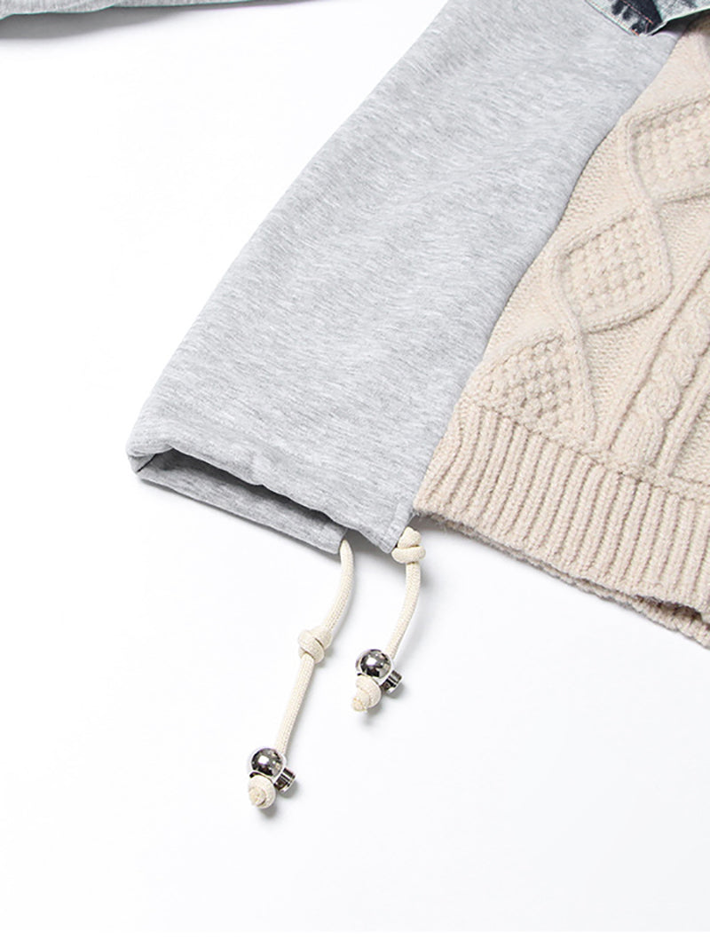 Colorblock Patchwork Drawstring Knit Sweaters