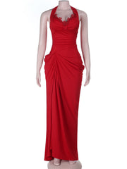 Sexy Halter Neck Ruched Backless Sleeveless Maxi Dress