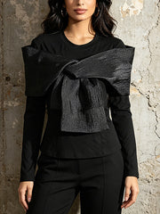 Fashion Round Neck Long Sleeve Cross Bowknot T Shirt