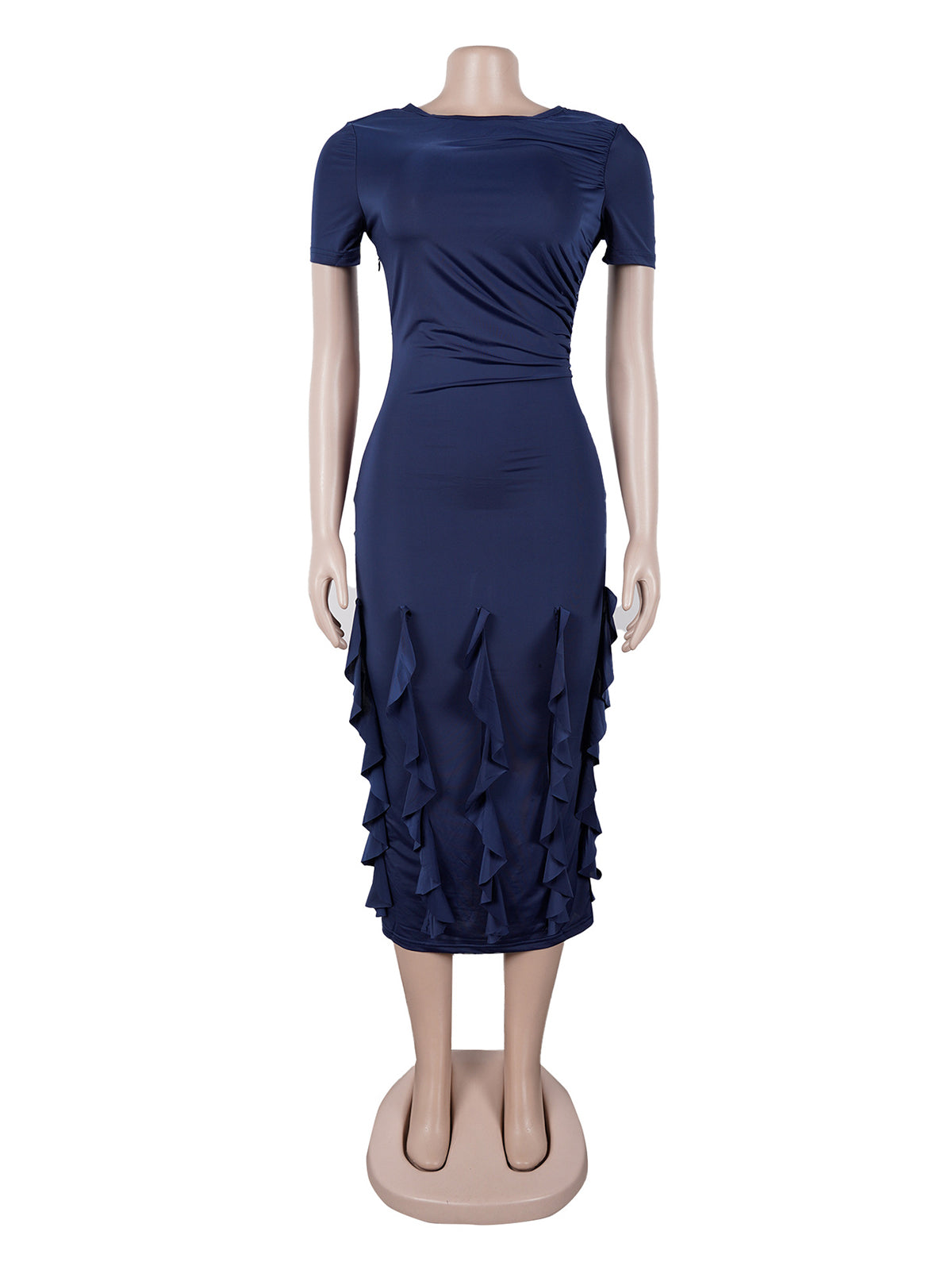 Casual Hem Layered Ruffle Bodycon Midi Dress