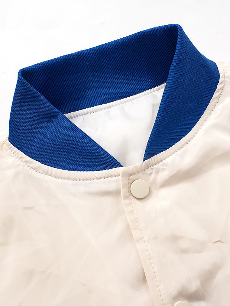Fashion Ruched Embroidery Baseball Cropped Jacket