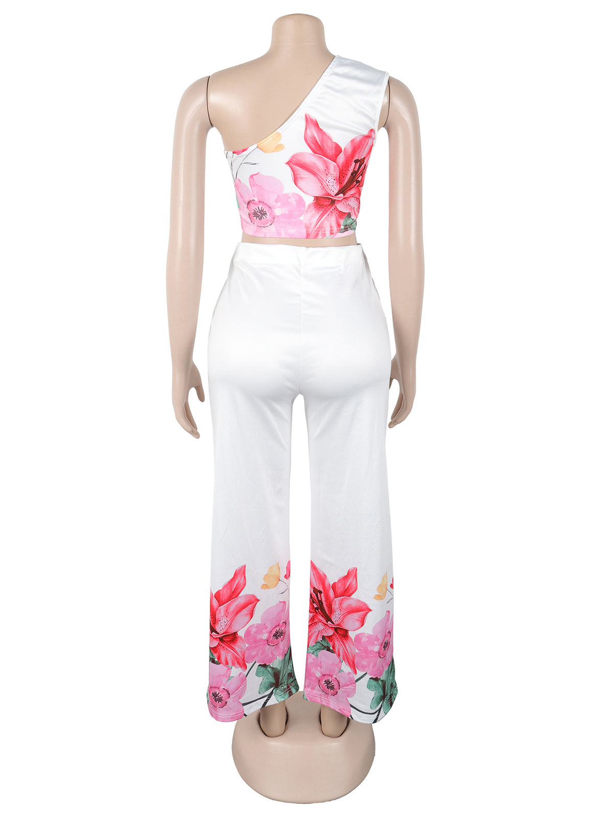 Elegant Sloping Shoulder Floral Print Pants Sets
