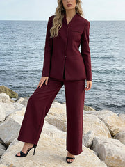 Fashion Simple Blazer High Waist Pants Suit