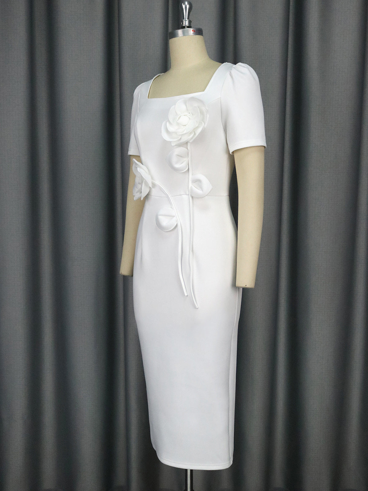 Elegant Square Collar Floral Appliques Bodycon Dress