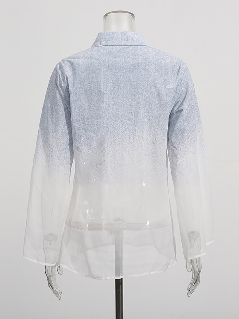 Fashion Gradient Denim Color Shirt and Pants Set
