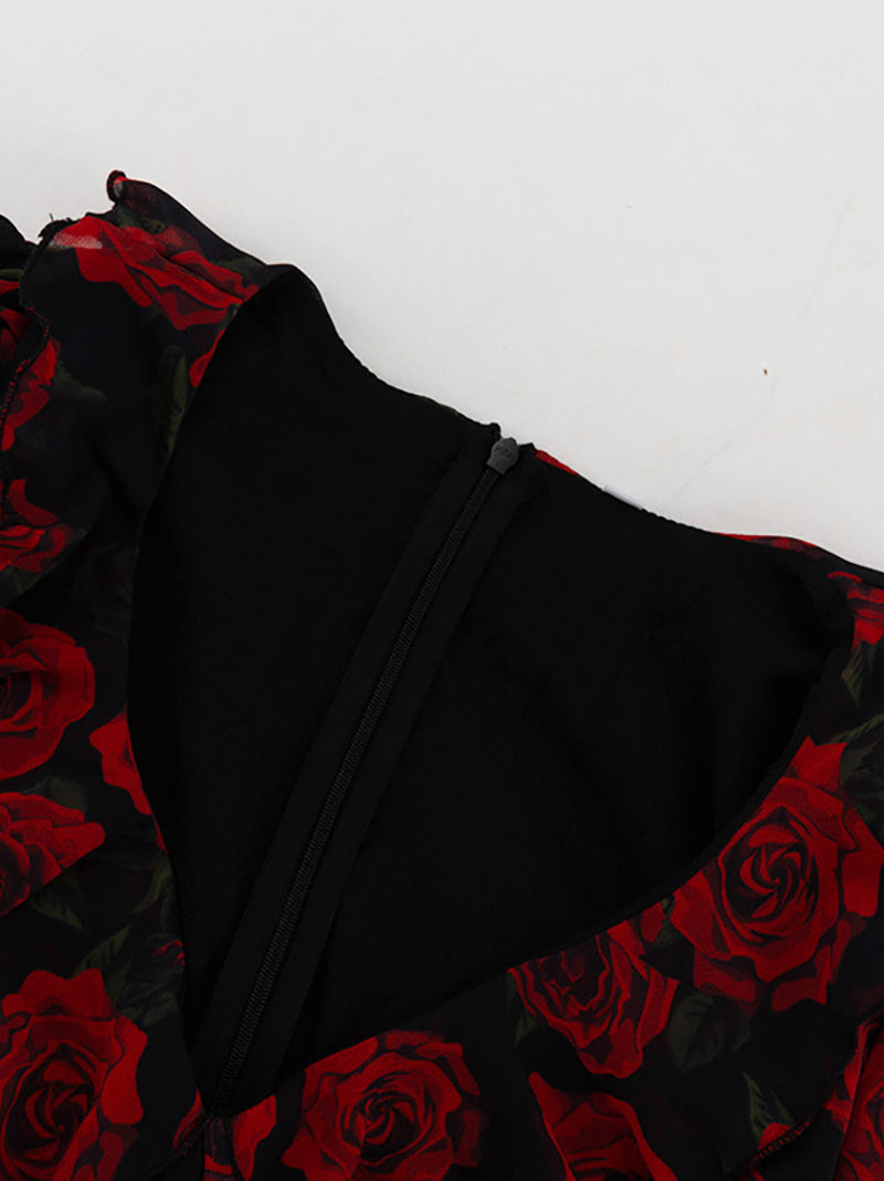Elegant V-Neck Button High Waist Ruffles Mini Dress