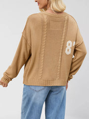 Casual Crew Neck Knit Number Pullover Sweater