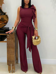Casual Ruffle Vest Flare Pant Slim Two Piece Set