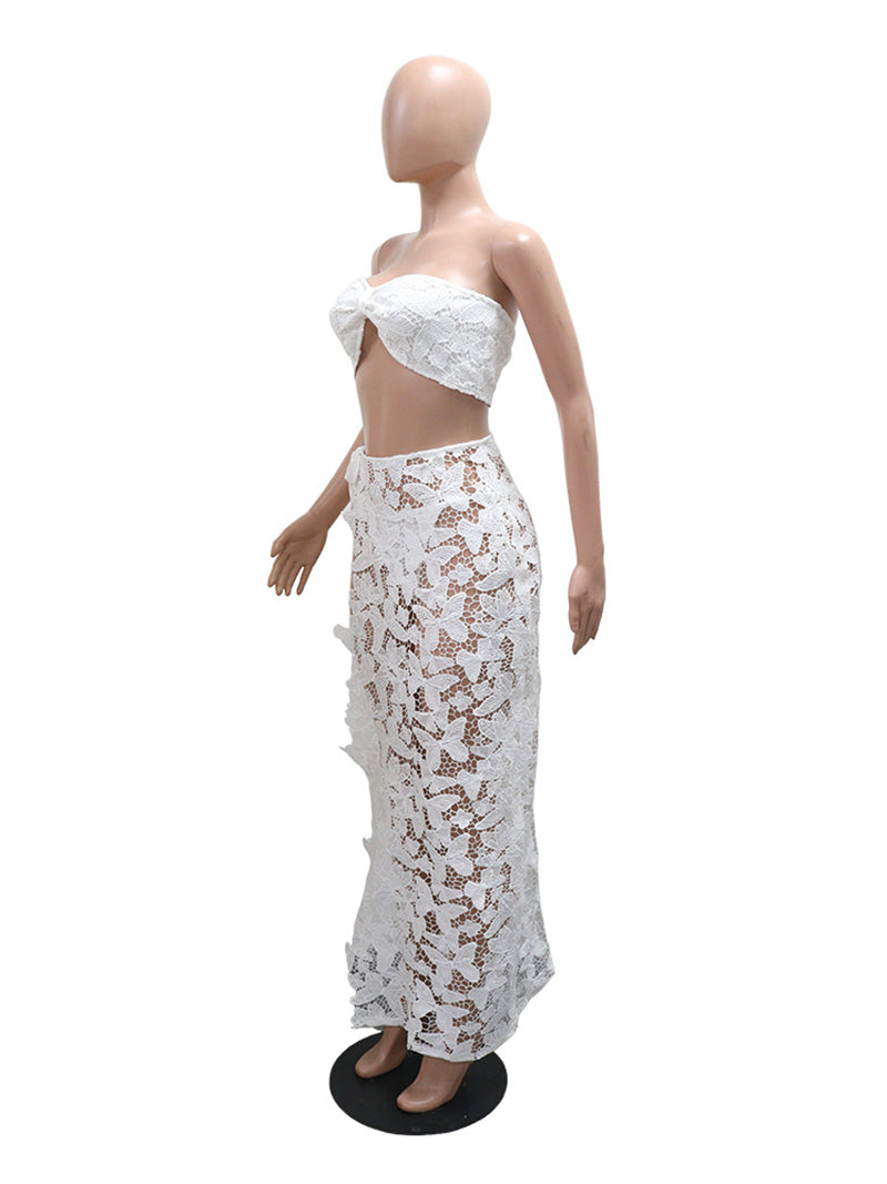 Sexy Lace Cropped Chest Top Cover-Up Skirt Sets