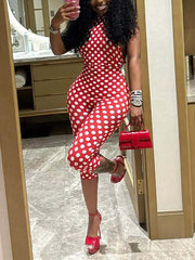 Sexy Polka Dot Halter Backless Capri Jumpsuit