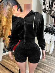 Casual Zip-Up Hooded Top And Shorts Sports Sets
