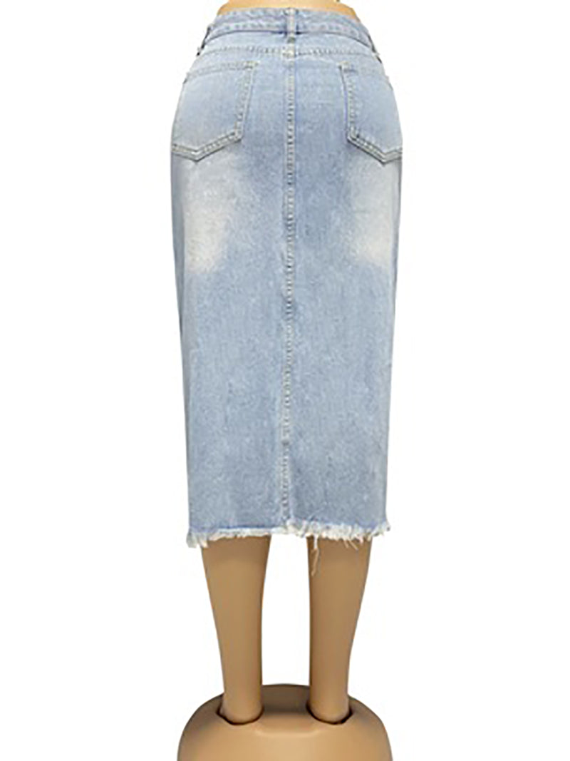 Retro High Waist Denim Split Skirt