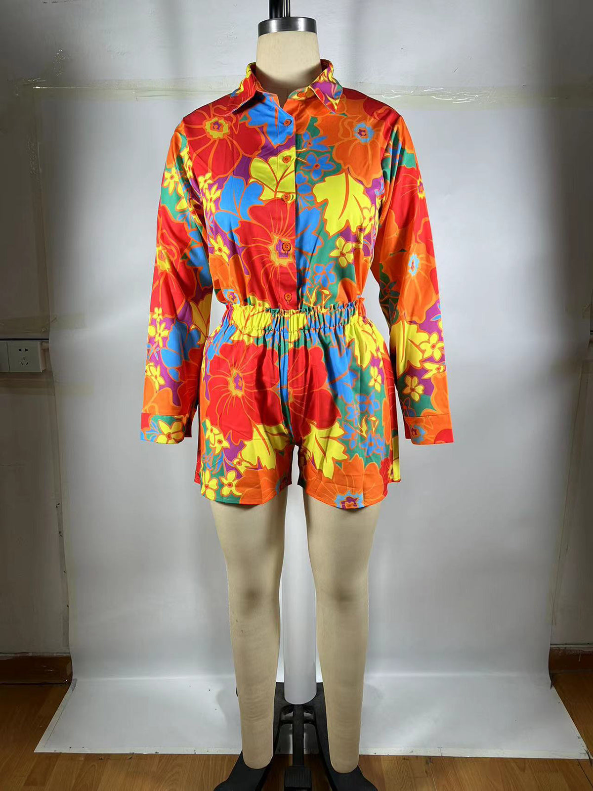 Casual Print Loose Shirt And Shorts Two Piece Set