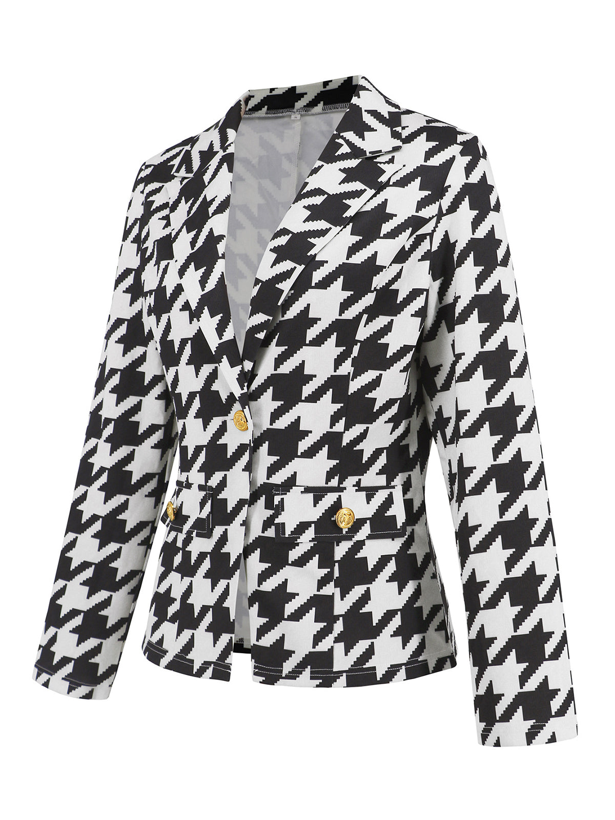 Houndstooth Double Button Tweed Blazer Jacket