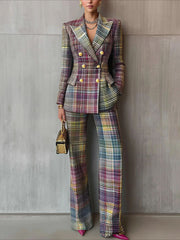 Women's Plaid Blazer and Pants Set