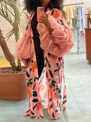 Casual Vacation Print Strap Design Cardigan Smock