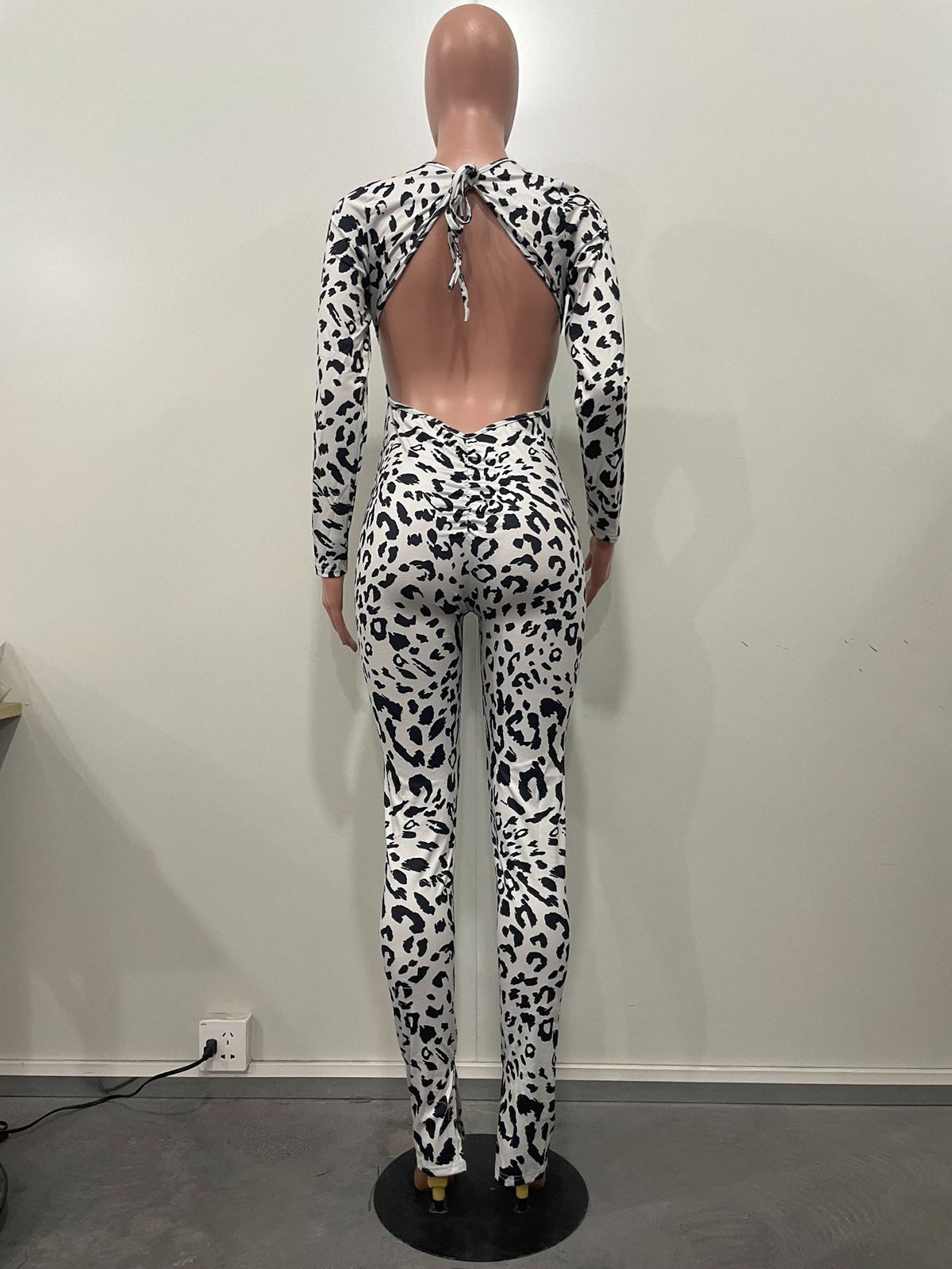 Sexy Leopard Print Lace-up Backless Jumpsuit