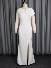 Elegant Mesh Sleeve Patchwork Slit Maxi Dress