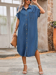 Casual Loose Short Sleeve Denim Shirt Dress