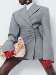 Fashion Pleated Cinched Waist Casual Blazer