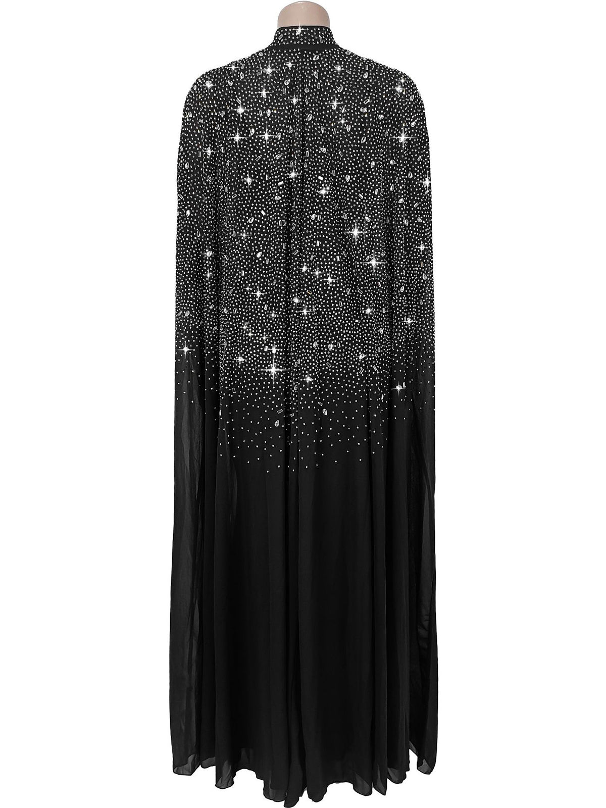 Elegant Rhinestone Decor Mesh Shawl Maxi Dress