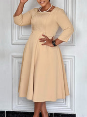 Fashion Square Neck Ruched High Waist Dress