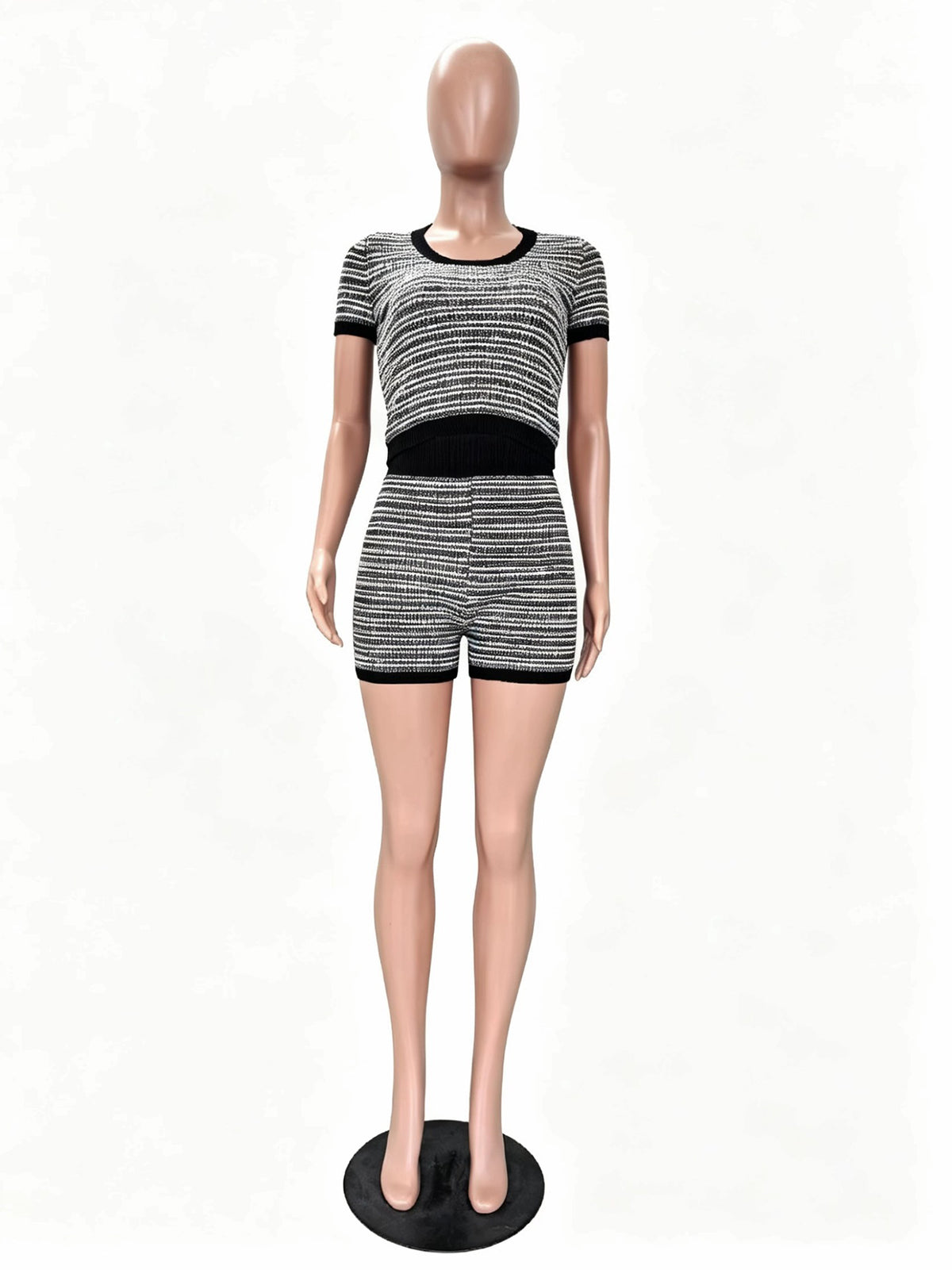 Casual Knit Round Neck Crop Top and Shorts Set