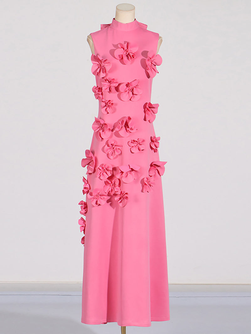 Elegant Floral Applique Sleeveless Maxi Dress Gown