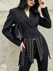 Eyelet Fringe Hem Fitted Blazer-boutique