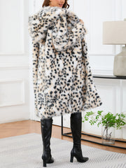 Faux Fur Allover Print Long Sleeve Long Fashion Coat