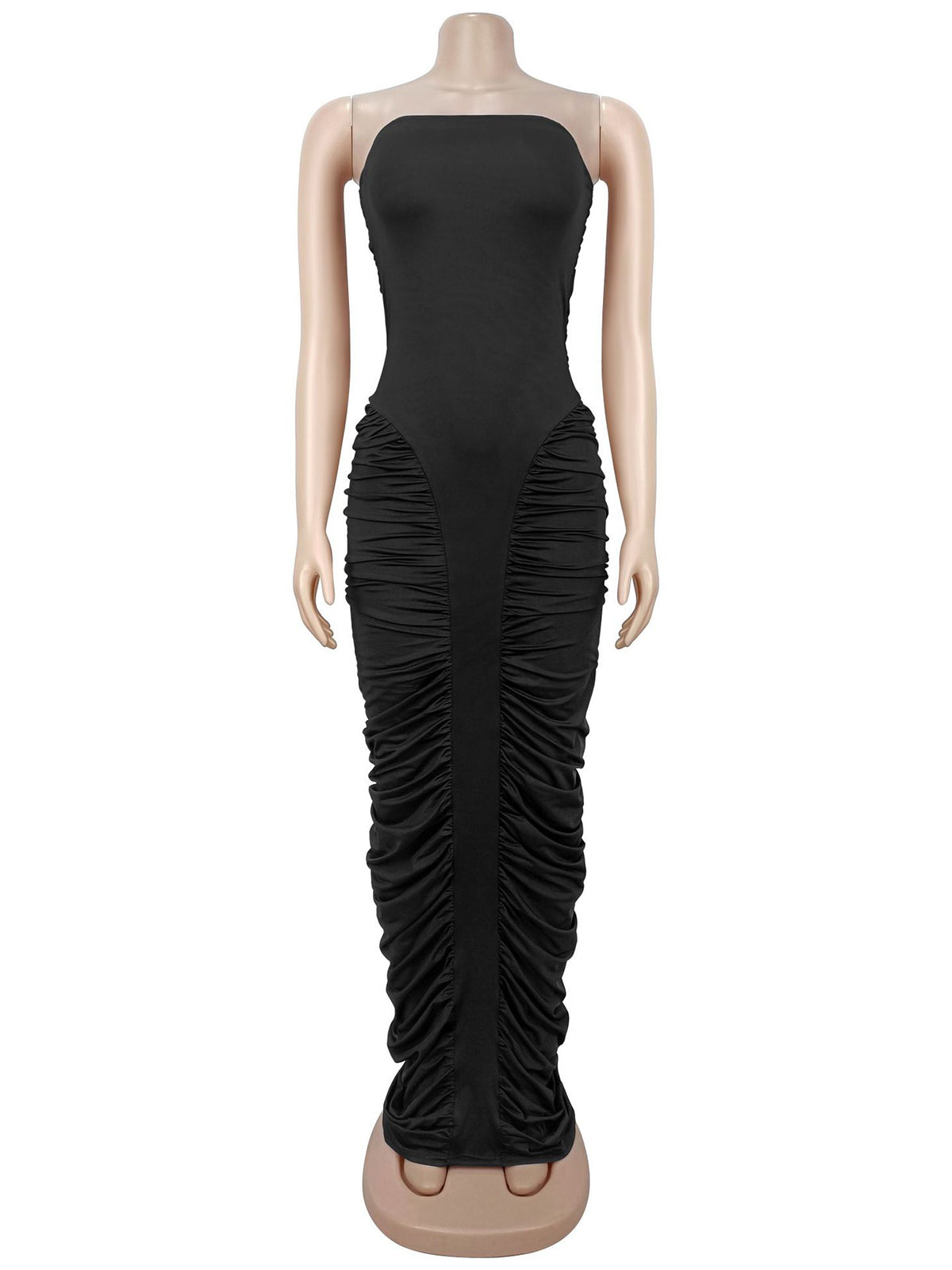 Sexy Strapless Bodycon Ruched Maxi Dress