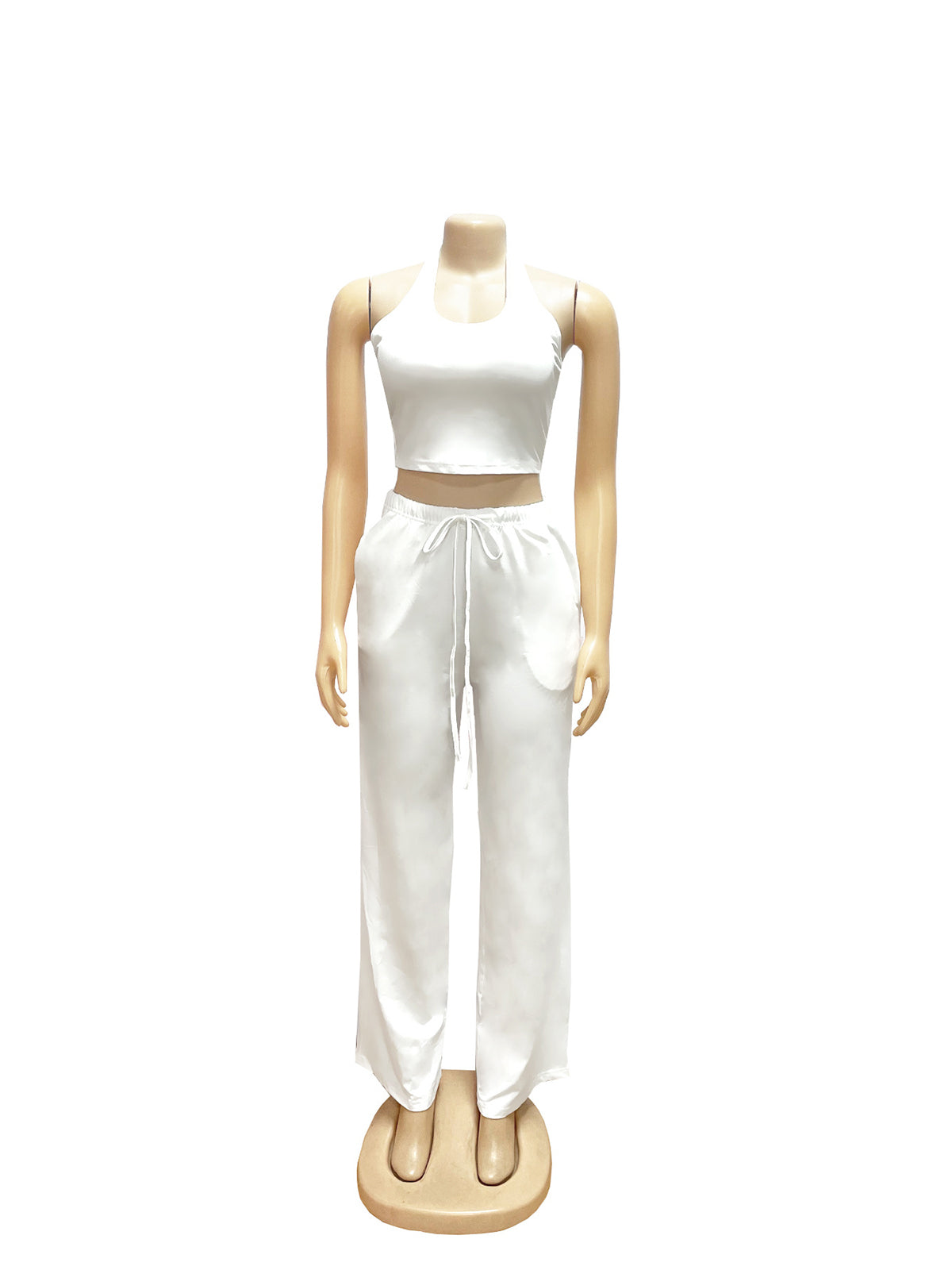 Halter Crop Top And High Waist Wide Leg Pants Sports Set