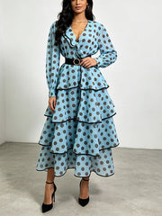 Polka Dot Color Block Tiered Maxi Dress-boutique