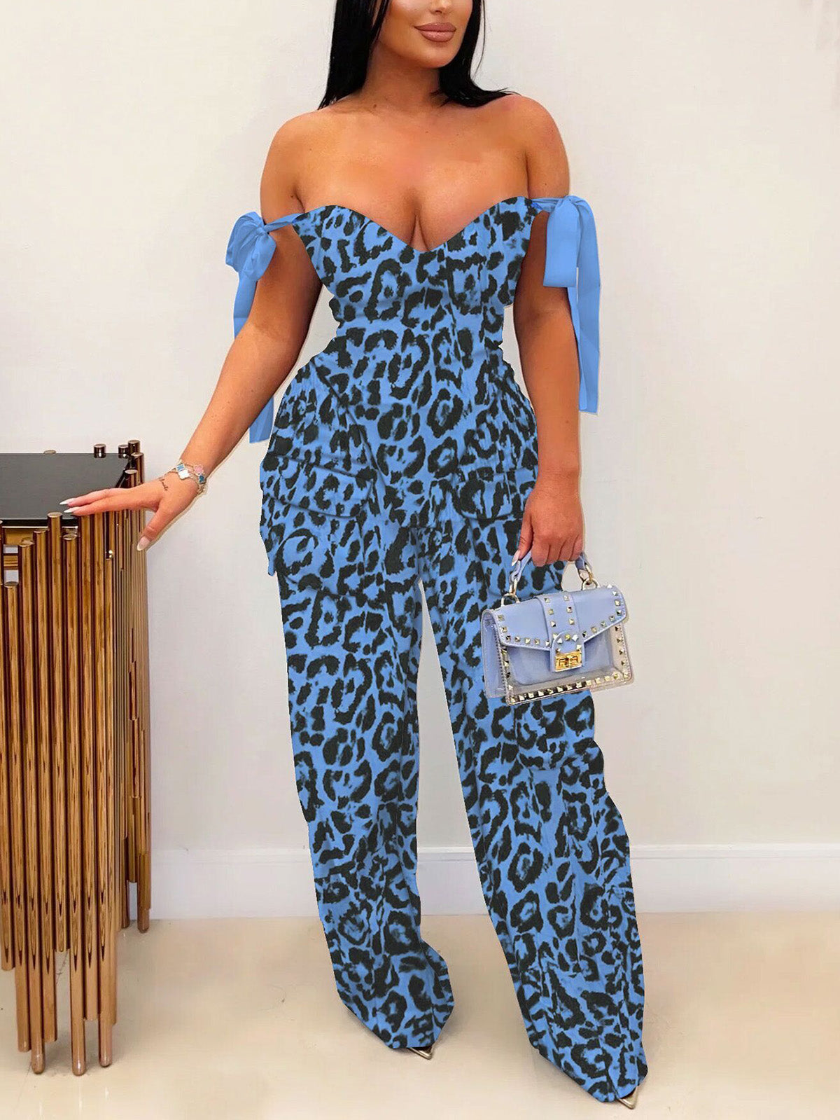 Sexy Print Off Shoulder Tie-wrap Pant Sets