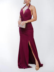 Sexy Backless Slim High Split Halter Maxi Dress
