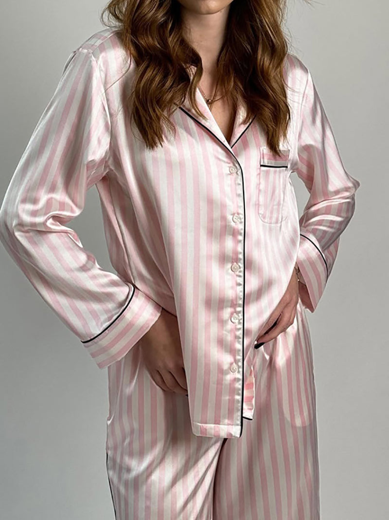Stripes Loose Top And Straight Leg Trousers Casual Set