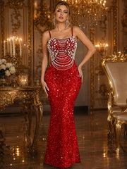 Embellished Bodice Sequin Cami Maxi Dress