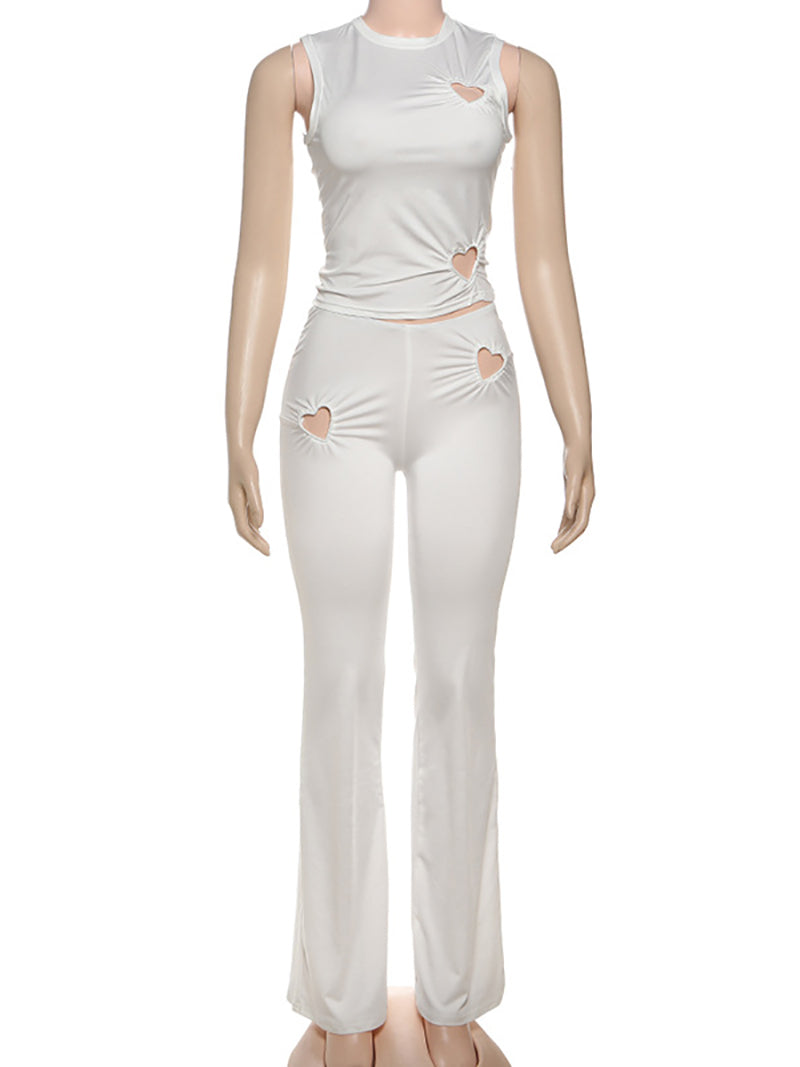 Casual Love Heart Cutout Sleeveless Pants Set
