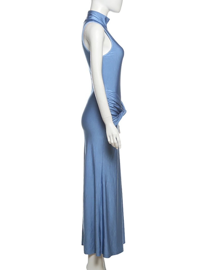 Fashion Sleeveless Ruched Twisted Maxi Dress