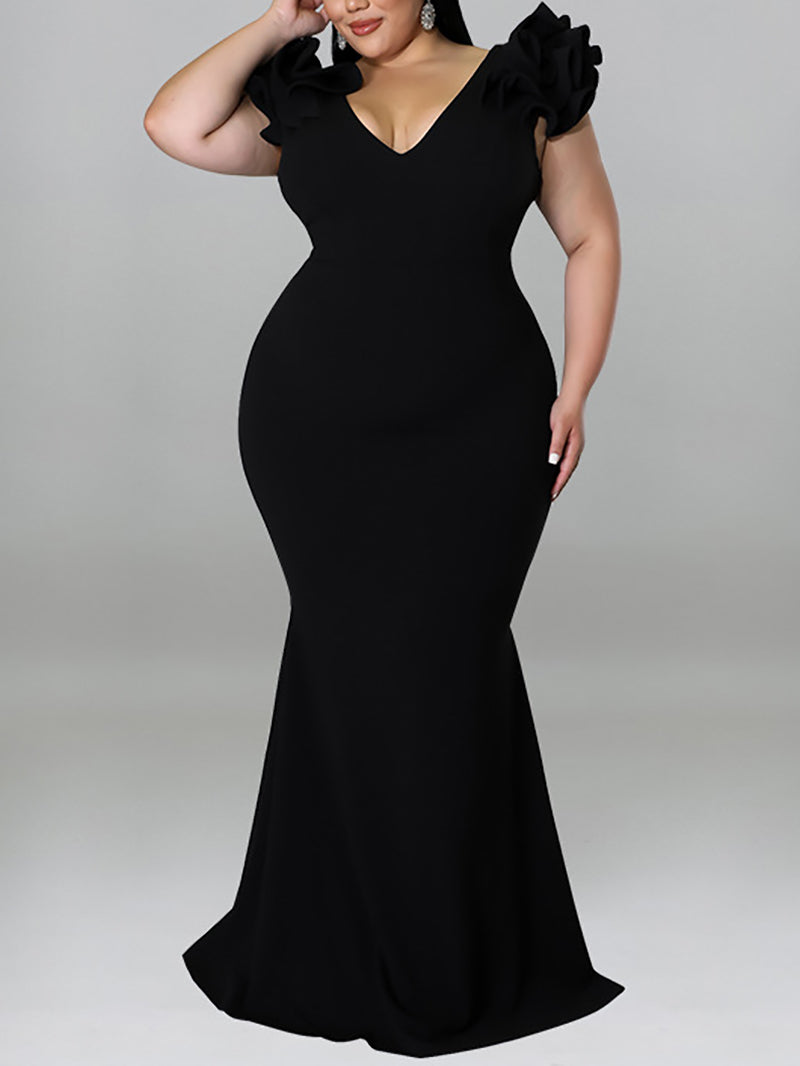 Elegant V Neck Ruffle Sleeve Party Nightclub Dress