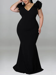 Elegant V Neck Ruffle Sleeve Party Nightclub Dress