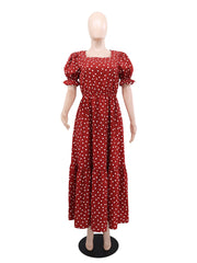 Fashion Puff Sleeve Polka Dot Print Ruffle Dress